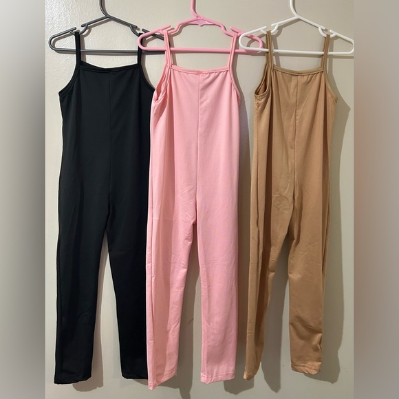 SHEIN Girls Jumpsuit Trio Size 5 Years Black Pink Tan Sleeveless Dance Play Set - Picture 3 of 5